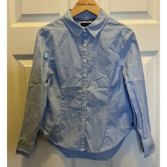 Tommy Hilfiger Other - Tommy Hilfiger Girls S (7) Blue White Pinstripe Fitted Long Sleeve Button Up Top